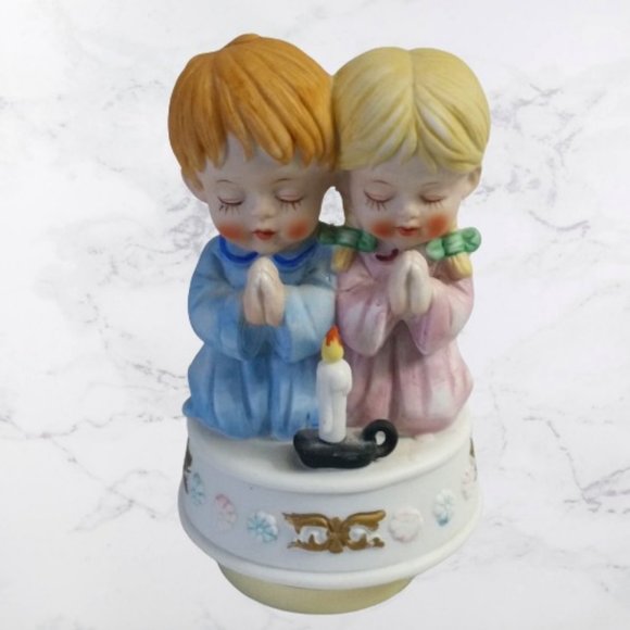 MUSIC BOX\Rare Vintage Maruho Japan Ceramic Music Box Children in Prayer - Picture 1 of 2
